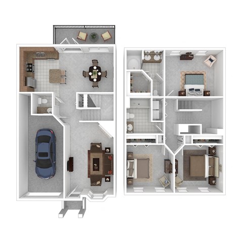 a floor plan of a house with 2 bedrooms and a garage